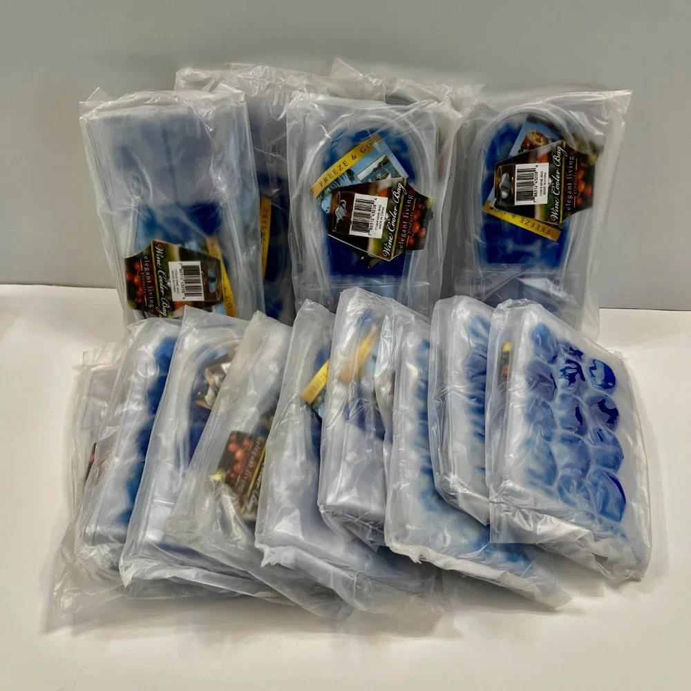 Freeze Beverage Tote / Ice Bucket To-Go / Wine Chill Bag / Clear & Blue - NWT